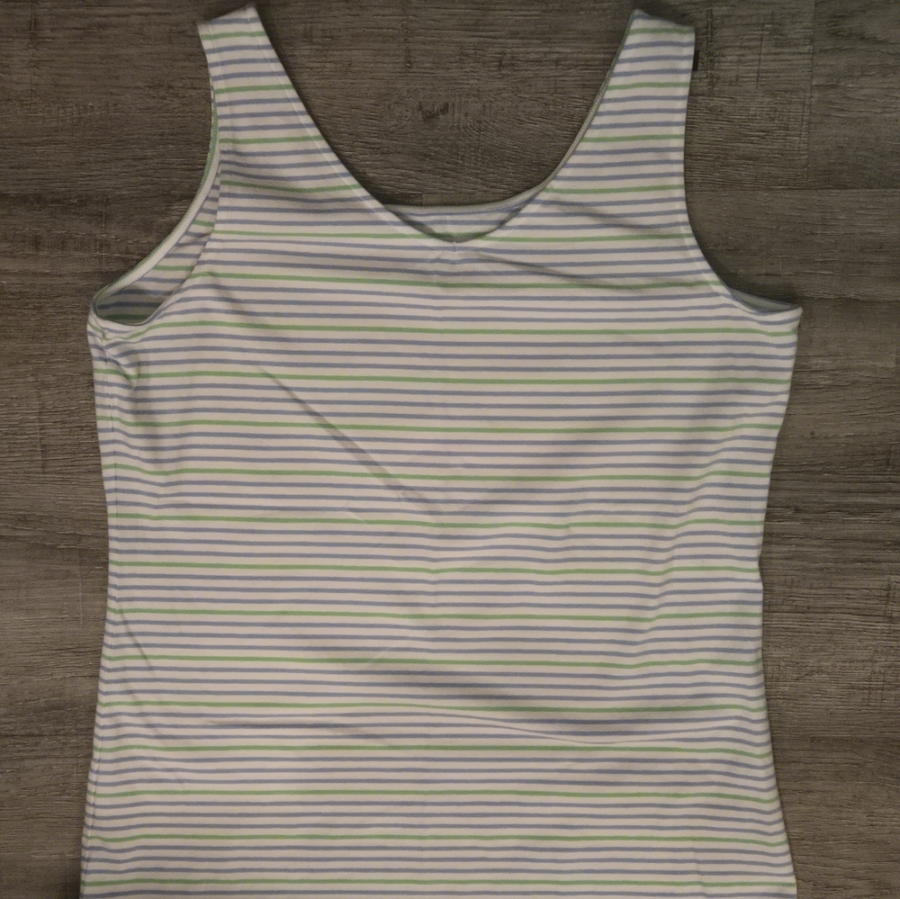 TALBOTS Green and White Striped Tank